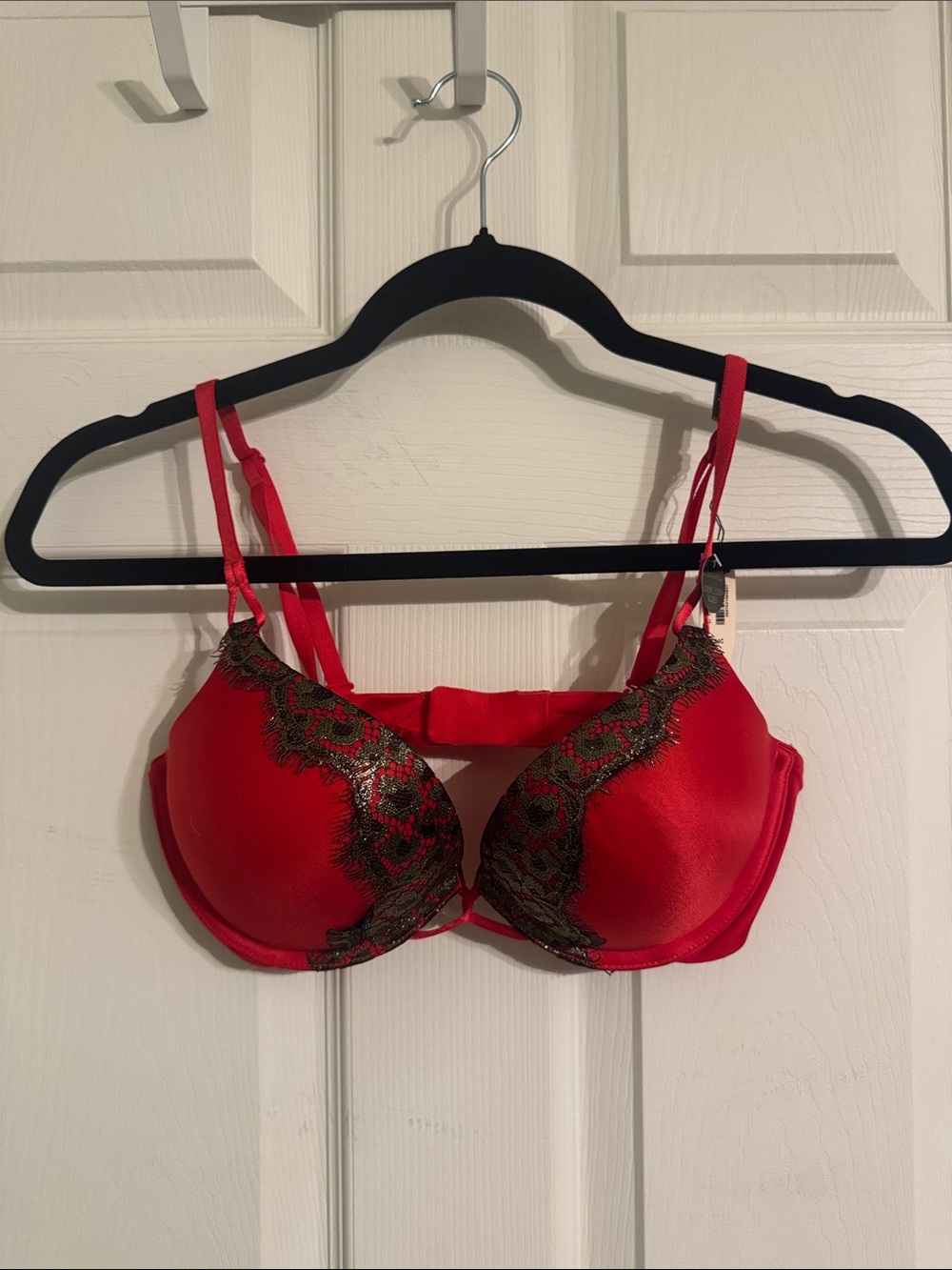 Victoria's Secret Red Push-Up Bra with Black Lace Trim